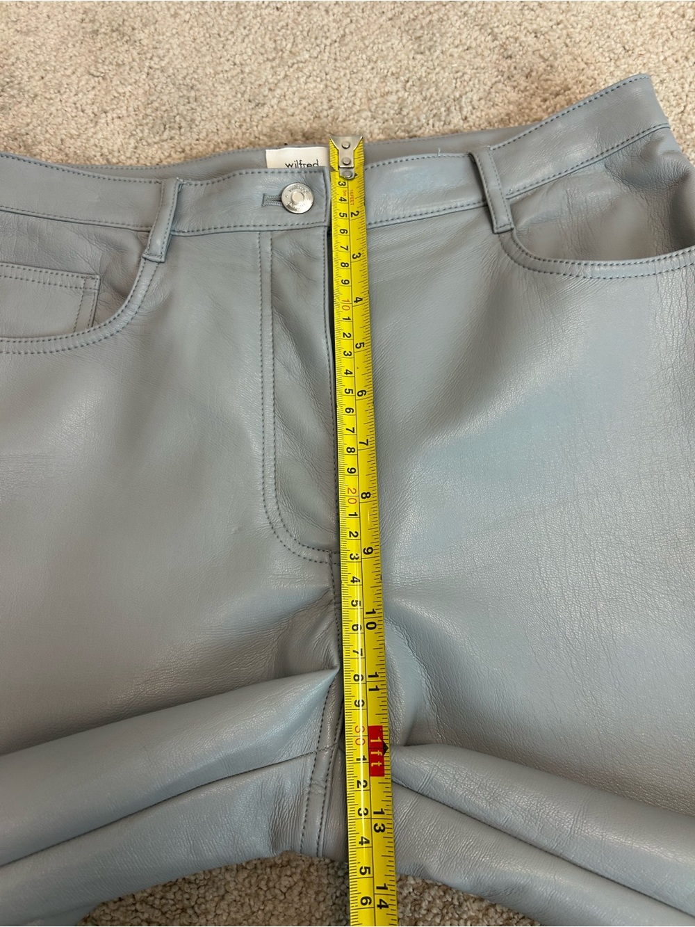 Aritzia Wilfred Faux Leather Straight Leg Pants Light Blue Grey Size 8 - Picture 7 of 14